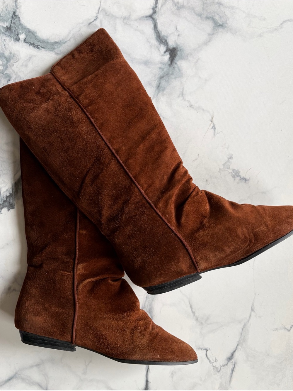 Changes Women's Brown Suede Knee High Wedge Pull On Pointed Toe Boots 8.5M